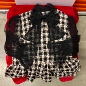 Tweed Semi Sheer Blouse Top, M, New